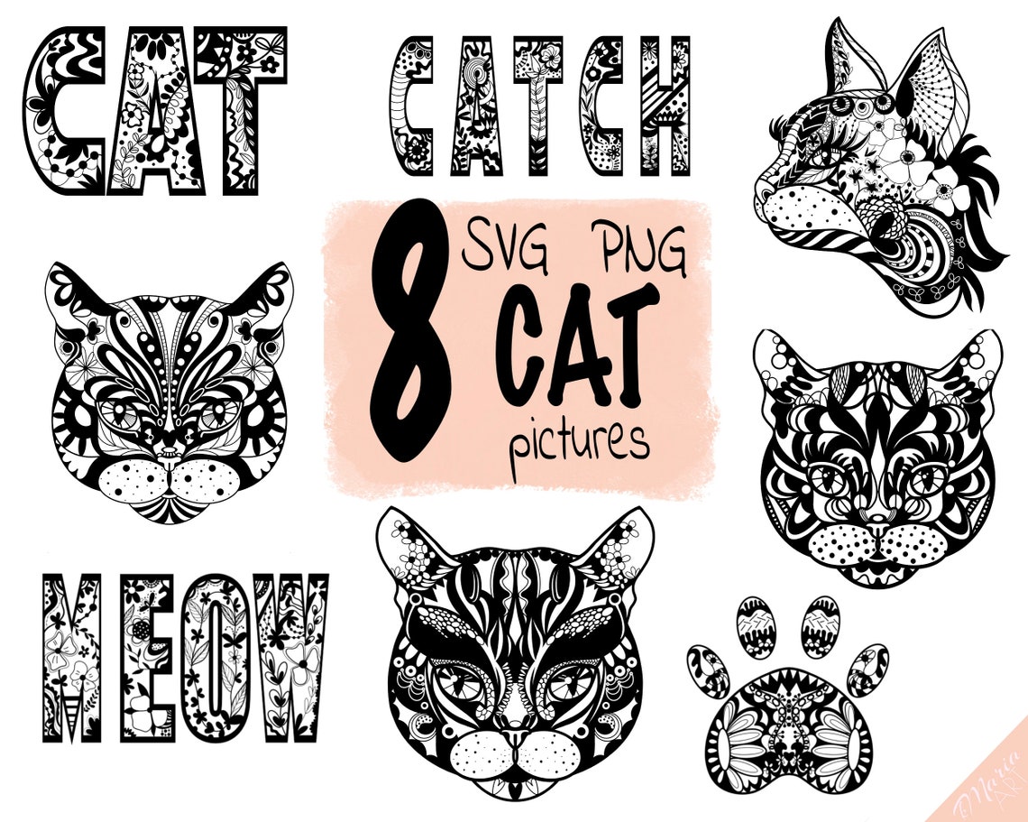 Cat SVG bundle Zentangle cats Zentangle cat SVG | Etsy