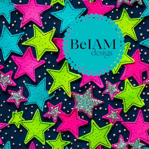 Patrón sin costuras de estrellas de neón 3D para natación segura, archivo repetido para sublimación de tela, descarga de papel digital, álbum de recortes, diseño de superficie, papel tapiz