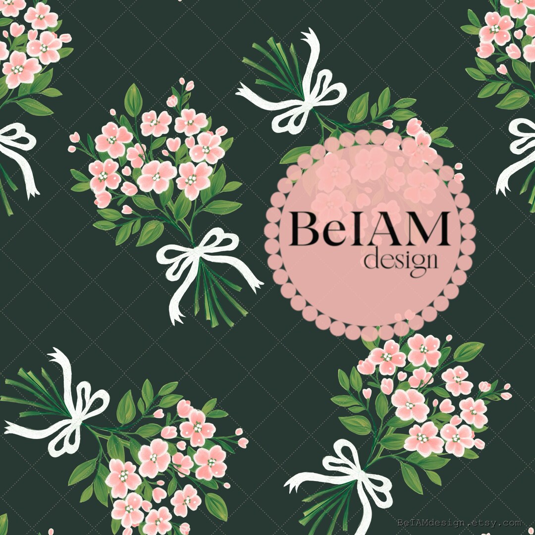 Dark Green Boho Flower Bouquets Seamless Pattern Repeat File for Fabric ...