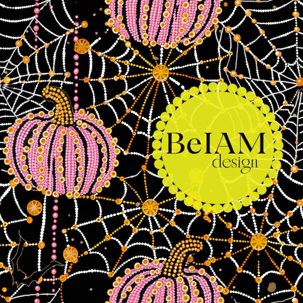 Pink Pumpkins and Spider Web Seamless Pattern Repeating File Fabric Sublimation Download Digital Paper Scrapbook Surface Design Wallpaper