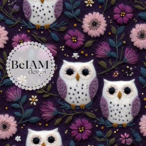 3Dボヘミアンフローラルフクロウシームレスパターン繰り返しファイル、布昇華刺繍効果デジタルペーパーカスタム生地商業用
