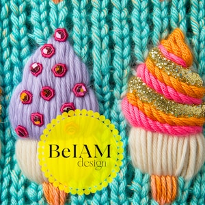 3D gestrickte Eiscreme Musterdesign-Wiederholungsdatei für Stoff Sublimation, Sofortiger Download Digitales Papier Surface Design Sommer Journal
