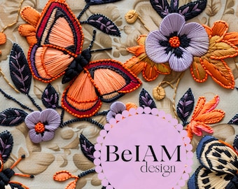 3D Fall Butterfly Floral Seamless Pattern: Fabric Sublimation, Tumbler Design (Digital)