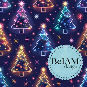 Luci al neon Albero di Natale Modello senza cuciture Ripetizione File per tessuto Sublimazione Luci al neon Carta digitale Artigianato Tumbler Design Carta da parati