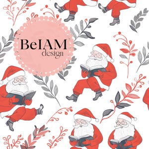 Minimalistische Lesung Weihnachtsmann nahtlose Muster-Wiederholungsdatei Stoff Sublimation Buchliebhaber Weihnachten Digitale Papier Handwerk Tumbler Design Tapete