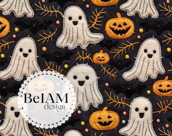 3D Spooky Cute Halloween Seamless Pattern Repeat File for Fabric Printing Digital Paper Commercial Use