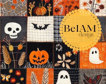 Fall Patchwork Seamless Pattern: Halloween Fabric Sublimation (Digital Download)