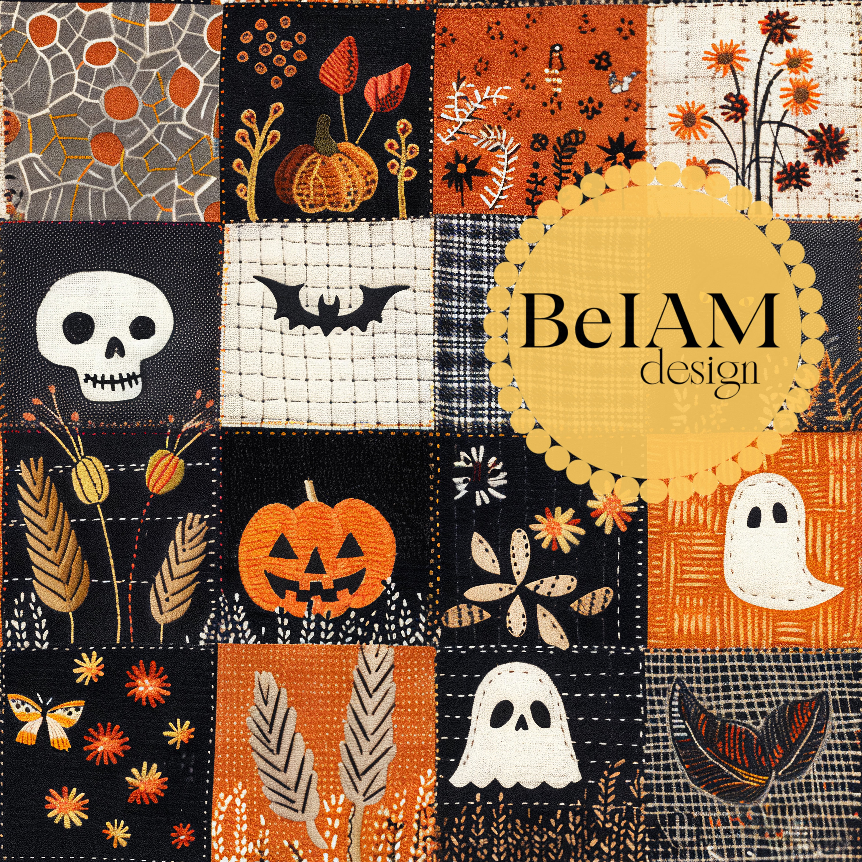 Fall Patchwork Texture Fall Patchwork Seamless Pattern: Halloween Fabric Sublimation (digital ...