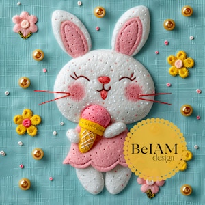 Lapin mignon 3D, manger des glaces, motif sans couture, fichier répétitif pour la sublimation de tissu, téléchargement immédiat du journal papier numérique de l'été