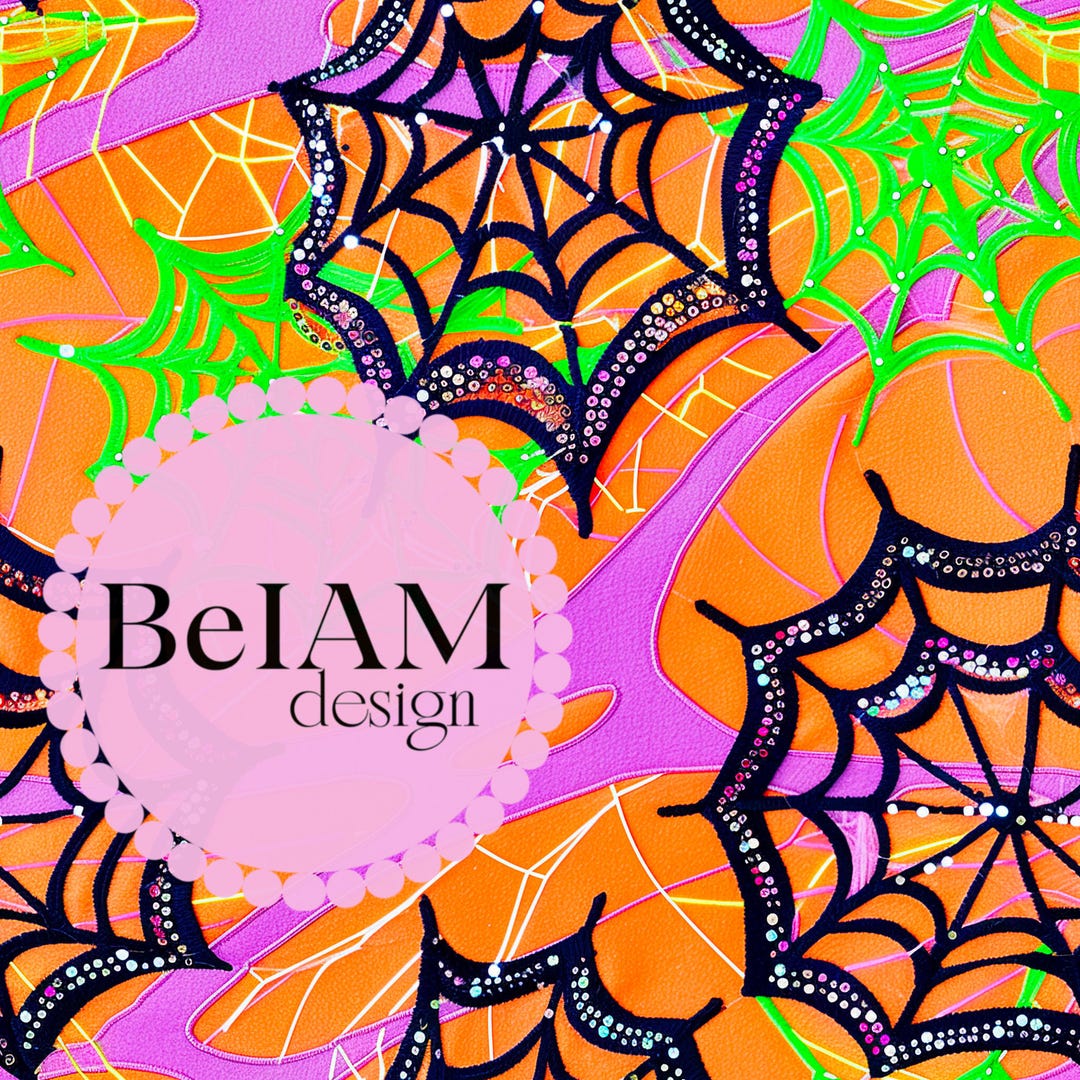Neon Spider Web Seamless Pattern: Halloween Fabric Design (digital ...