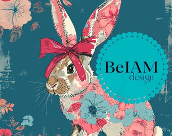 Patrón sin costuras de conejito de Pascua floral: Diseño de tela primaveral (archivo digital)
