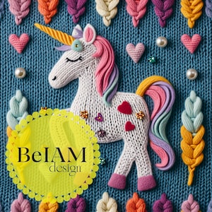 Einhorn-Valentine-nahtloses Muster aus Kunststrick-Einhorn-Tapete, wiederholt für benutzerdefinierten Sublimationsstoff, 3D-nahtlose Datei, flippige Mädchenkleidung