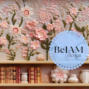 3D Bookish Floral Seamless Pattern Repeating File Fabric Sublimation, Instant Download Digital Paper Surface Design 3D Book Lover Wallpaper