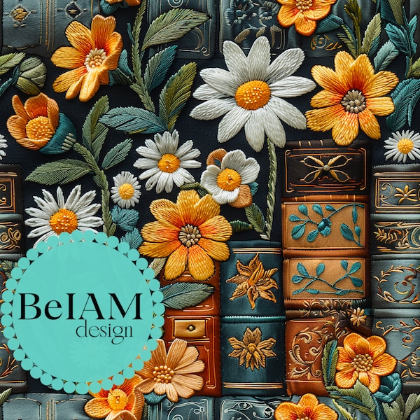 3D Book Lover Boho Seamless Pattern Repeating File for Fabric Sublimation Download Digital Paper Scrapbook Journal Surface Design Wallpaper