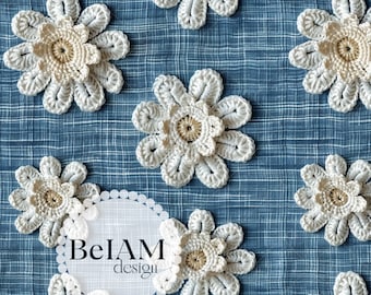 3D Daisy Crochet on Denim Seamless Pattern Repeat File for Fabric Printing Digital Paper Commercial Use