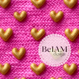 3D-Gold Herzen Pink Faux Knit Nahtlose Muster-Wiederholungs-Datei für Stoff Sublimation Gold Pink Digitale Papier Handwerk Tumbler Design Tapete