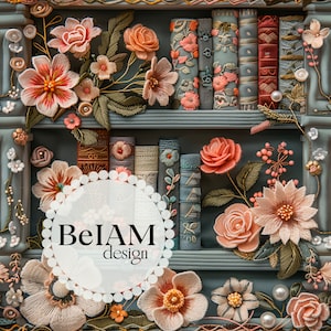 Estante floral 3D sem emendas, arquivo de repetição para sublimação de tecido, download de papel de parede com design de superfície para scrapbook digital