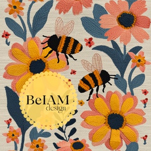 Retro Floral Bee Pattern Repeating File for Fabric Sublimation Spring Seamless Digital Paper Bumble Bee Seamless Cute Bee Papers