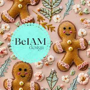 3D Blumen Lebkuchen Faux Stickerei Nahtlose Muster-Wiederholungsdatei Stoff Sublimation Weihnachten Digitale Papier Handwerk Tumbler Design Tapete