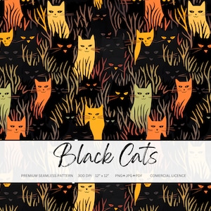 Black Cats Seamless Repeating Pattern Printable Digital Paper Halloween Seamless File Black Cats Halloween Wallpaper