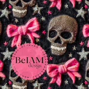 Coquette Skulls Seamless Pattern: Girly Halloween Fabric Design (Digital File)