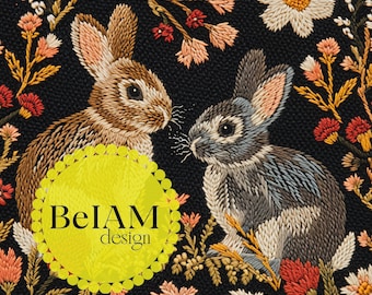 Vintage Easter Bunny Seamless Pattern: Retro Floral Fabric (Digital)