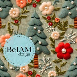 3D 花柄 クリスマスツリー シームレスパターン 繰り返しファイル ファブリック昇華用 花柄 クリスマス デジタルペーパークラフト タンブラーデザイン 壁紙