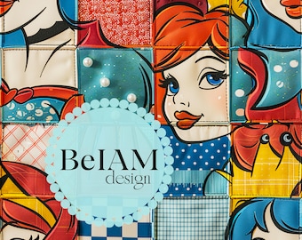 Retro Princess Patchwork Seamless Pattern: Fabric Sublimation (Digital Download)
