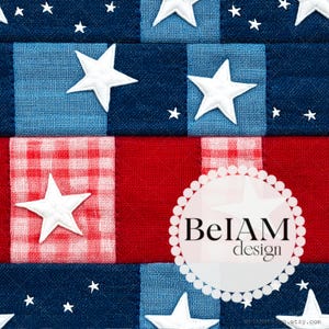 Patchwork 3D FOJ fichier répété pour sublimation de tissu 4 juillet papier numérique impression tissu personnalisé rouge blanc fond bleu