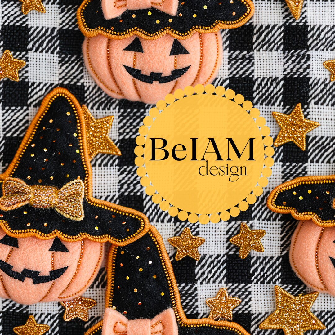 Checker Pumpkin Witchy Fabric Pattern: 3D Seamless Design (digital ...