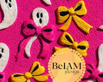 3D Retro Coquette Halloween Pattern: 3D Ghosts and Bows (Digital Paper)