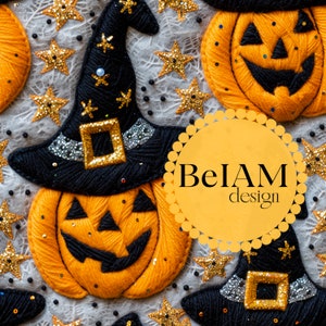 3D-Kürbis Herbst Witchy Nahtlose Muster sich wiederholende Datei Stoff Sublimation Download Digitale Papier Scrapbook Journal Surface Design Wallpaper
