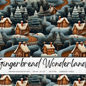 Gingerbread Wonderland Seamless Pattern Design Christmas Seamless File Gingerbread Houses Digital Papers
