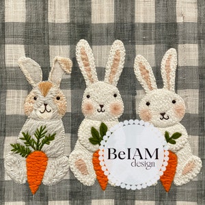 Lapins de Pâques à carreaux et carottes de Pâques motif répétitif fichier pour sublimation de tissu Faux broderie papier numérique