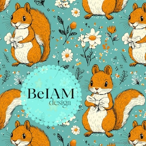 Retro Coquette écureuils motif transparent répéter le fichier pour sublimation de tissu Coquette papier numérique personnalisé tissu imprimé écureuil fond