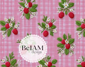 Strawberry Floral Gingham Seamless Pattern (Digital)