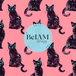 Fichier répétitif de modèle sans couture d'effet de paillettes de chats noirs pour le téléchargement de sublimation de tissu papier numérique de papier peint de conception de surface de scrapbooking