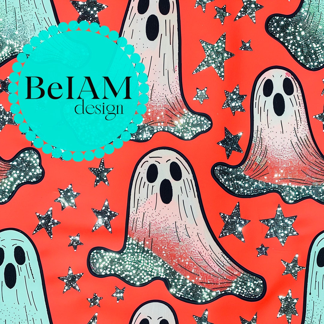 Retro Glittery Halloween Ghosts Seamless Pattern: Fabric Sublimation ...
