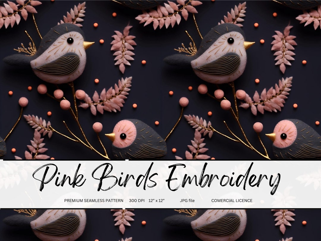 Pink Bird Pattern Pink Birds Embroidery Pattern: Seamless Fabric Design (JPEG) - Etsy