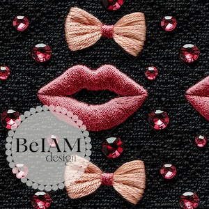 Labios glamorosos en 3D con lazos rosados, impresión repetida sin costuras para sublimación de tela, maquillaje, papel digital, diseño de vasos, papel tapiz