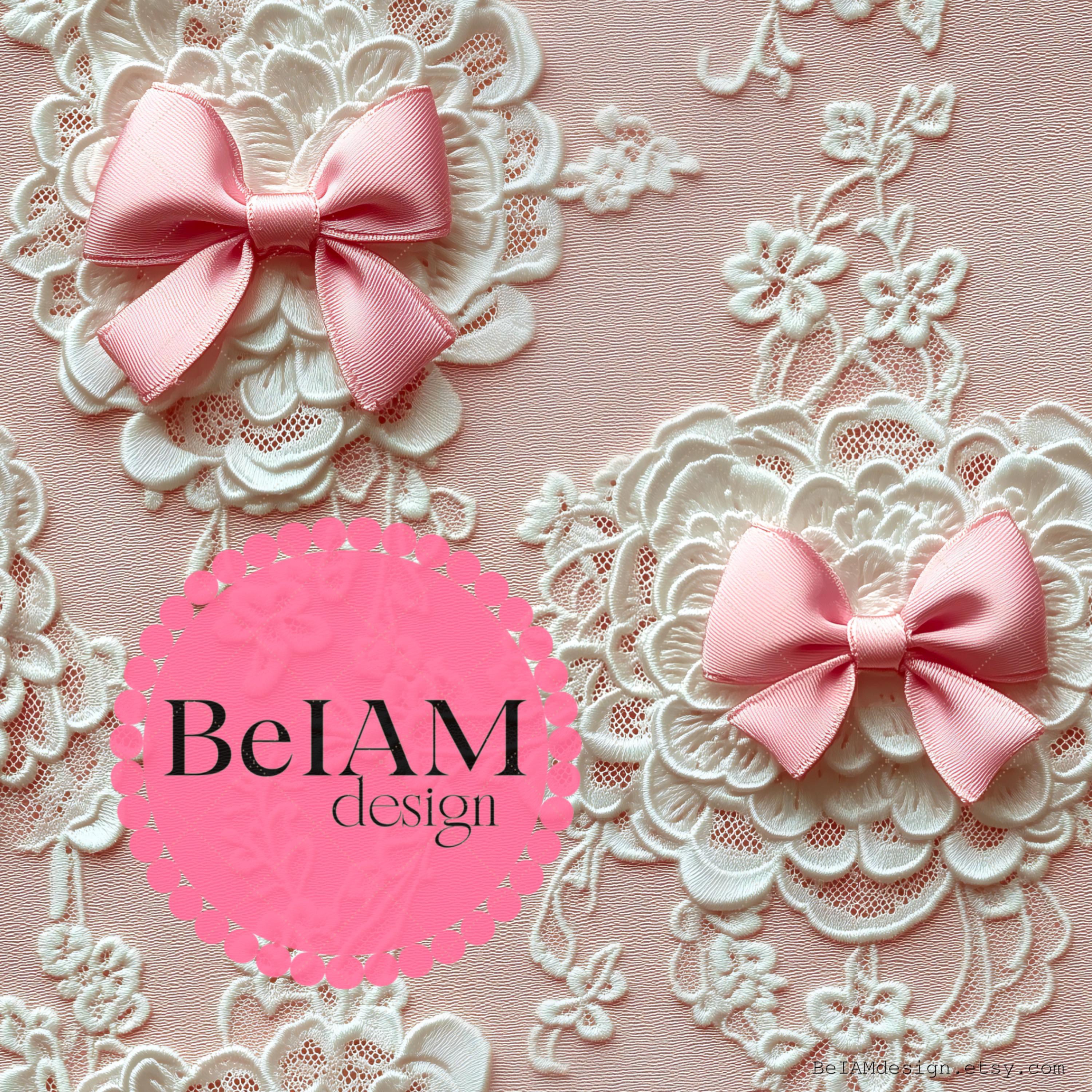 Delicate Pink Lace Ribbon Hair Bow with Rose Accent Pink Bow With Delicate Lace Trim, Pink Bow, Lace Trim  main image 3