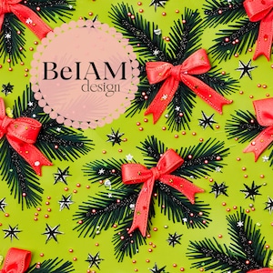 File ripetuti di motivi senza cuciture con fiocchi di Natale 3D per sublimazione di tessuti, carta da parati con design di tumbler in carta digitale natalizia al neon
