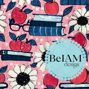 Boeken Appels en madeliefjes Naadloos patroon herhalend bestand voor stof Sublimatie School digitaal papier plakboek Surface Design Wallpaper