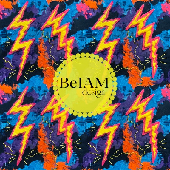 Neon Lightning Bolt Seamless Pattern: Fabric Sublimation (digital