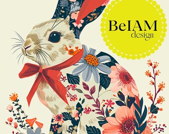 Patrón sin costuras de conejito de Pascua floral: Diseño de tela primaveral (archivo digital)