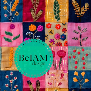 Summer Patchwork Embroidery Seamless Pattern Repeating File for Fabric Sublimation Download Digital Paper Scrapbook Surface Design Wallpaper