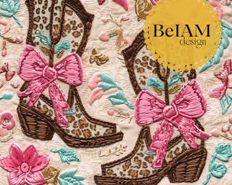 Pink Western Cowgirl Boots Seamless Pattern: Leopard Print Fabric (Digital File)