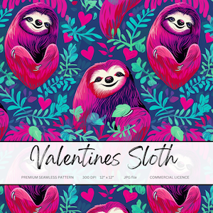 Archivo sin costuras de perezoso de San Valentín para imprimir en tela Diseño de perezoso Patrón repetido de tela Papeles digitales Diseño de patrón sin costuras de San Valentín