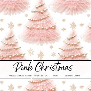Rosa Tüll Stickerei Nahtlose Muster Rosa Weihnachtsbäume zum Drucken auf Stoff Weihnachts-Nahtlos-Datei Girly Weihnachten