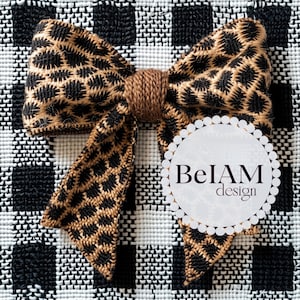 3D Embroidered Bow Seamless Pattern Repeating File for Sublimation Fabric Black and White Checkered Pattern Digital Paper 3D Seamless File